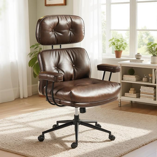 Faux Leather Executive Office Chair - Big and Tall Ergonomic Home Office Chair,Reclining Computer Desk Chair with Lumbar Support,Adjustable Task Chair Swivel Rolling PC Chair with Wheels,PU,Dark Brown