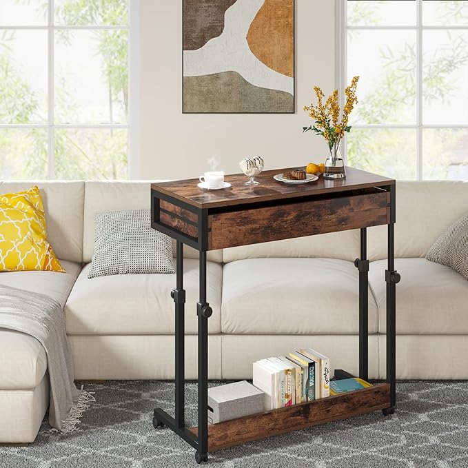 Laptop Desk with Wheels,Mobile Portable Desks with Drawers,Couch Sofa Bed Side Table Desk,Small Standing Desk for Home Office