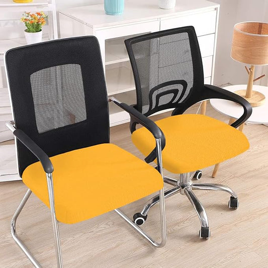 Smiry Stretch Jacquard Office Computer Chair Seat Covers, Removable Washable Anti-dust Desk Chair Seat Cushion Protectors - Mustard Yellow