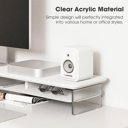Fenge Acrylic Monitor Stand, 42.5 Inch Clear Dual Monitor Riser with Metal Storage, 2 Tier Computer Riser with LED Lights for Desk, Laptop, Printer, TV