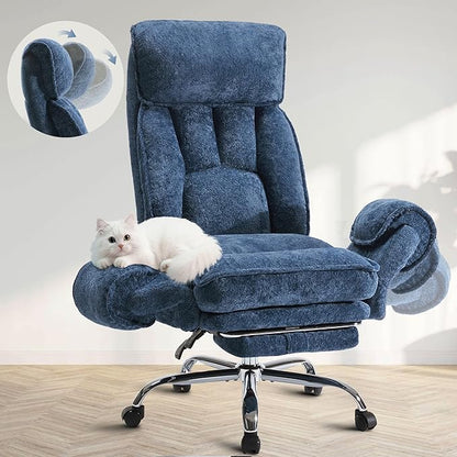 Criss Cross Office Chair, Cloud Desk Computer Chair with 5-Position Adjustable Armrests & Headrest for Pets & Cross Legged Sitting, Executive Gaming Chair with Foot Rest, Reclining Desk Chair Blue