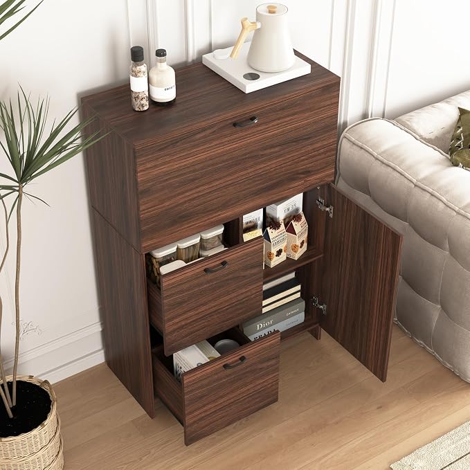 Space-Saving Fold-Up Desktop Desk Cabinet with Storage Drawer, Shelves Desktop - Versatile for Home, Office, Dorm - Compact Design for Small Spaces
