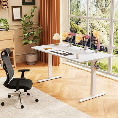 Sweetcrispy 55 Inch Electric Standing Desk, Height Adjustable Sit Stand Up Desk, Computer Workstation Home Office Gaming Rising Table with Memory Preset Splice Board,White