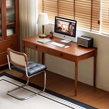 Solid Wood Computer Desk, Mid-Century Modern Home Office Desk with Drawers for Study, Working, Home Office 55" W