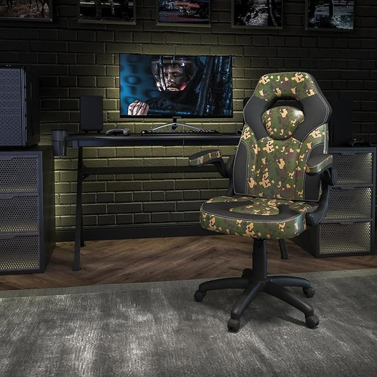 Flash Furniture X10 Gaming Chair Racing Office Ergonomic Computer PC Adjustable Swivel Chair with Flip-up Arms, Camouflage/Black LeatherSoft