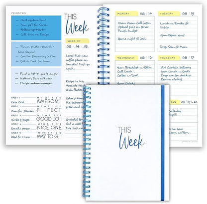 Weekly Planner Spiral Bound Notebook A5 - Undated Planner - To Do List Notebook - Habit Tracker - 52 Weeks - Daily Planner Undated for Home Work Office Business - Goal Planner - Cute Planner - Blue