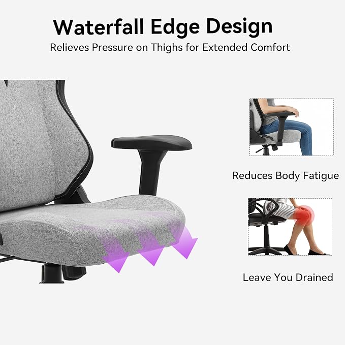 Gaming Chair - High Back Ergonomic Computer Chair with Lumbar Support, Video Game Chair-4D Adjustable Armrests,170° Reclining & 320lb Capacity,Fabric,Gray