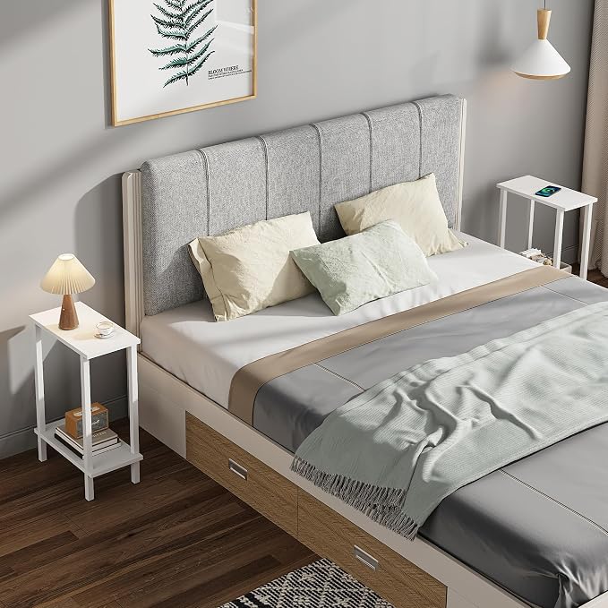 TUTOTAK Small Side Table, Narrow End Table, Set of 2, Skinny Sofa Table, Slim Nightstand, Couch Table, Living Room, Bed Room, White TB01BW0622