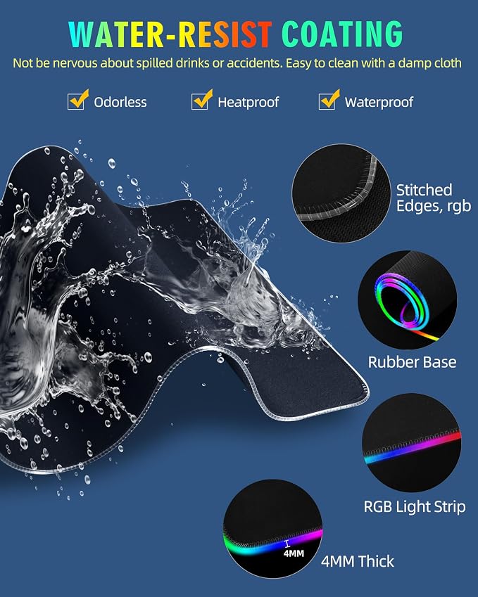 Mouse Pad with Wireless Charger, RGB Gaming Mousepad, 31.5"x15.7" Extra Large Desk Mat, 13 Light Modes, Ultra-Smooth Surface, Non-Slip Base, Waterproof Computer Keyboard Pad, Black with PD Adapter