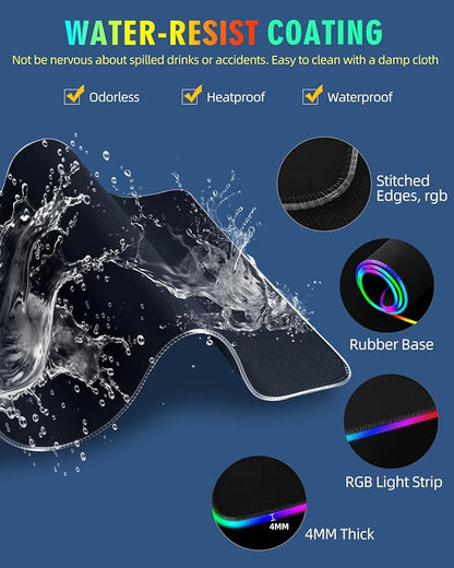Mouse Pad with Wireless Charger, RGB Gaming Mousepad, 31.5"x15.7" Extra Large Desk Mat, 13 Light Modes, Ultra-Smooth Surface, Non-Slip Base, Waterproof Computer Keyboard Pad, Black with PD Adapter
