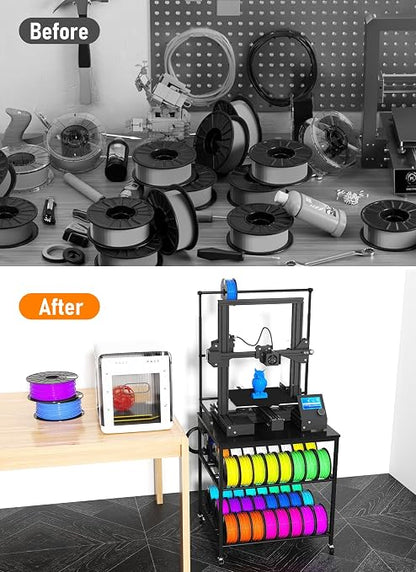 Baoz 3D Printer Stand with Filament Storage, 3-Tier Rolling 3D Printer Desk with Wheels, Built-in Power Strip, Heavy Duty Stand Table for PLA/ABS/PETG/TPU, Printer Cart for Studio, Office, Workshop