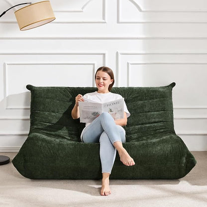 Hobestluk Large Bean Bag Chair Faux Fur BeanBag Couch for Living Room | Green Chenille, Loveseat,Ergonomic Design,Memory Foam,Anti-slip Bottom,No Assembly Required,Decorative Style for Living Room