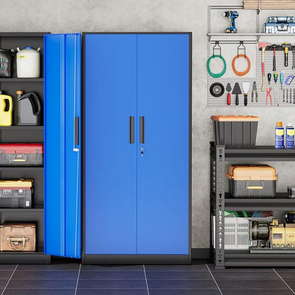 INTERGREAT Storage Cabinet with Doors and Shelves, Metal Garage Storage Cabinets with Lock, Black Lockable Steel Supply Cabinet for Home Office, Warehouse (Black Blue)