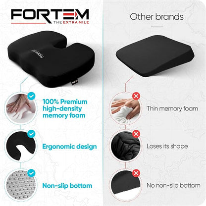 FORTEM Seat Cushion, Office Chair Cushion, Memory Foam Car Seat Cushions, Sciatica Coccyx Tailbone Pain Relief, Chair Cushions for Back Support, Sitting Pad for Gaming, Washable Cover, Non Slip
