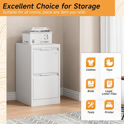 Bestoo File Cabinet, 2 Drawer Filing Cabinet with Lock, Vertical Filing Storage Cabinet for Home Office, Metal File Cabinets, Office Storage Cabinet for Letter, Legal, A4, File Folders