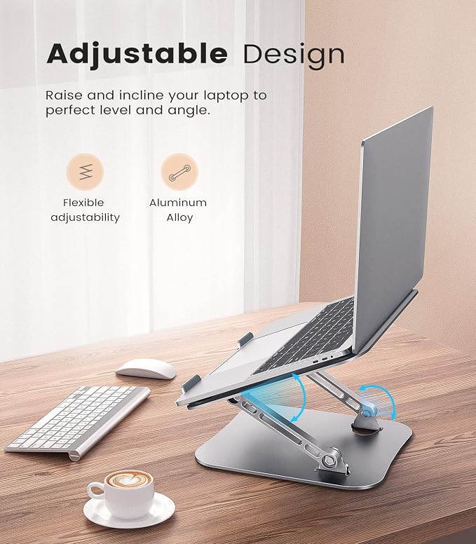 JOIOT Adjustable Aluminum Laptop Stand, Ergonomic Riser for 11-16" Laptops | Free Height Adjustable，Hollow Vent for Fast Cooling, Anti-Slip Silicone Pad, Foldable Portable for Home Office Travel