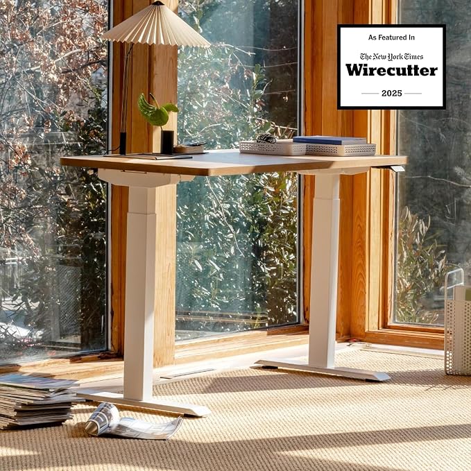 Branch Duo Standing Desk 36 Inches - Adjustable Standing Desk with 20” Range - OLED Control Panel - Frameless Design & Compact Size Suitable for Many Spaces - White Base - Woodgrain Top