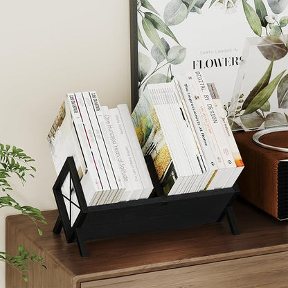 YINMIT Wood Desktop Bookshelf Organizer, Slanted Tabletop Bookshelf | Small Desk Bookshelf, Book Organizer in Living Room, Office, Portable Mini Bookcase for CDs, Magazine, Books, Cookbooks