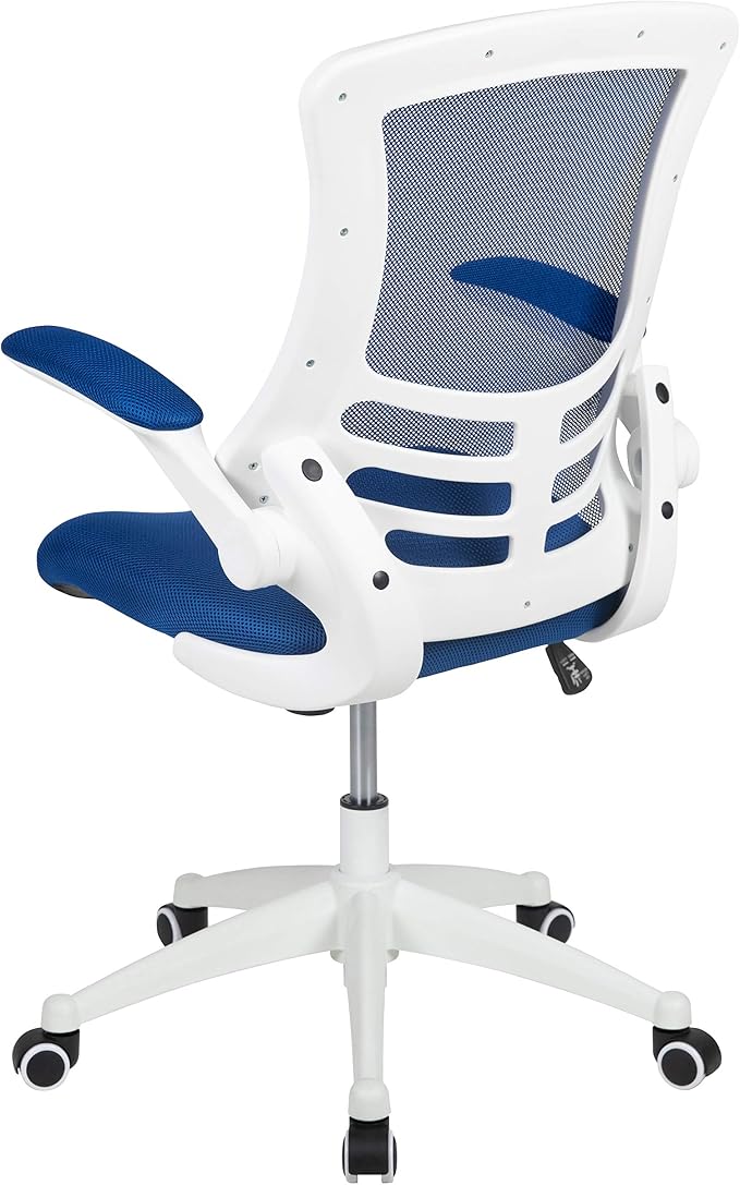 Flash Furniture Kelista Office Chair, Ergonomic, Mid-Back, White Frame, Blue Mesh with Swivel
