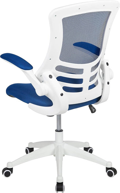 Flash Furniture Kelista Office Chair, Ergonomic, Mid-Back, White Frame, Blue Mesh with Swivel