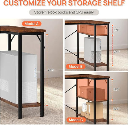 Alpen L Shaped Computer Desk, 47 Inch Corner Desk with Drawers and Power Outlets, Home Office Desk for Gaming, Study Writing PC Table with Storage and Reversible Shelf, Brown