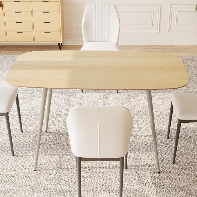 HIPIHOM 47.2'' Dining Table Set for 4,Modern Wood Dining Table,Leather Dining Chairs 4,Table and Chairs Set of 4,Ideal for Kitchen Dining Room (Cat Scratch Table + 4 White Chairs, 47.2")