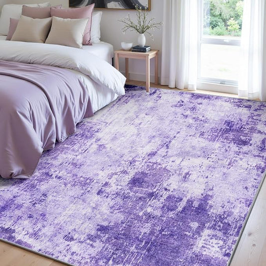 RELEANY Washable Area Rugs 7'x9' Non-Slip Modern Abstract Soft for Living Room Entryway Bedroom Kitchen, Print Pattern, Purple Gray Pink White