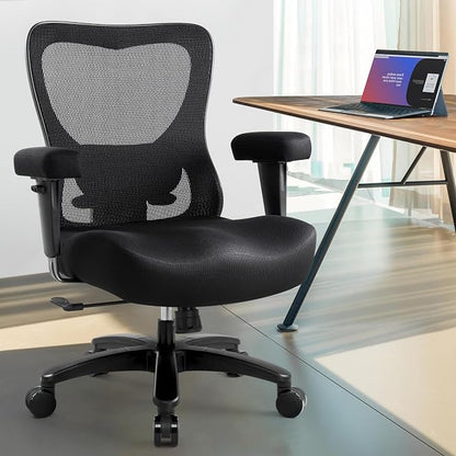 Big and Tall Office Desk Chair 500lbs, Ergonomic Heavy Duty Mesh Desk Chair, Executive Swivel Task Computer Chairs for Home Office, Adjustable Lumbar Support and Armrests (Black)
