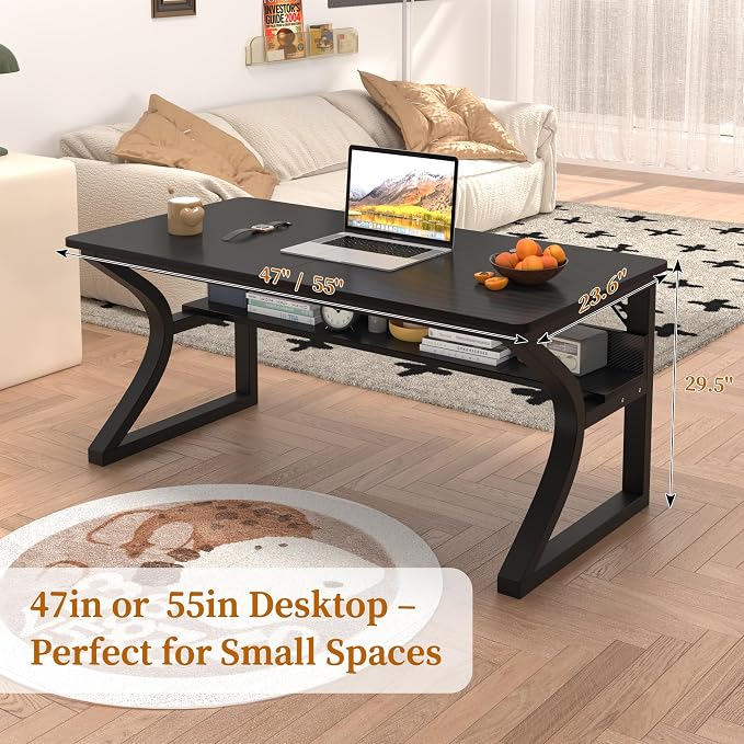 47 X 23.6'' Computer Desk, Home Office Desks w/Shelf Storage, Computer Desk w/Metal Frame, Cable Management, Study Student Desk Writing Work Table Deeper & Thicker Desktop for Home Bedroom