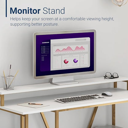 Techni Mobili Computer Desk - Industrial Writing Desk with Storage Shelves, Monitor Stand, & Accessory Holder - Home Office Laptop Computer Table with CPU Caddy & 2-Tier Small Bookshelf Space