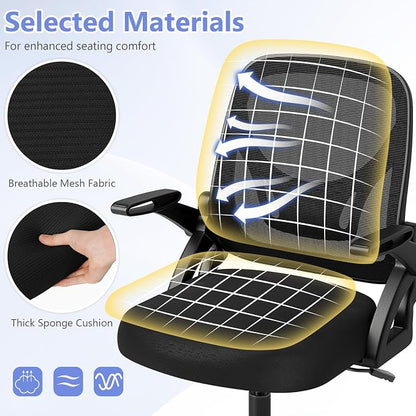 Giantex Mesh Office Chair, Ergonomic Desk Chair with Flip-up Arms & Lumbar Support, Height Adjustable Swivel Computer Desk with High Back for Home Office (Black)