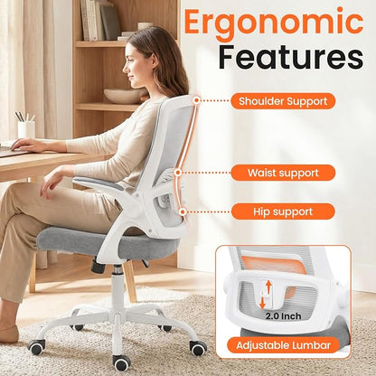 NEO Chair Office Chair High Back Desk Mesh Chair Comfy Computer Gaming Seat with Adjustable Ergonomic Lumbar Rolling Flip-up Armrests and Wheels (Grey)