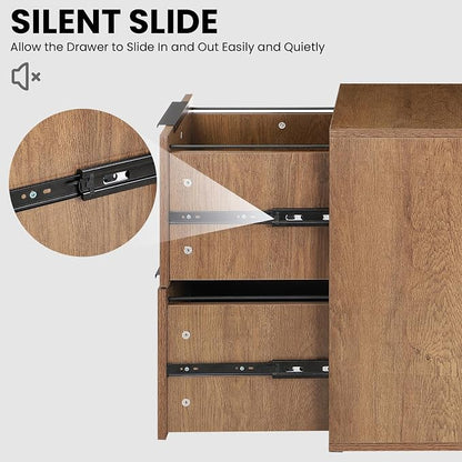 2 Drawer File Cabinet, Wood Vertical Filing Cabinet Fits Hanging Files/Letter Size, Small Under Desk File Cabinets for Home Office, Brown