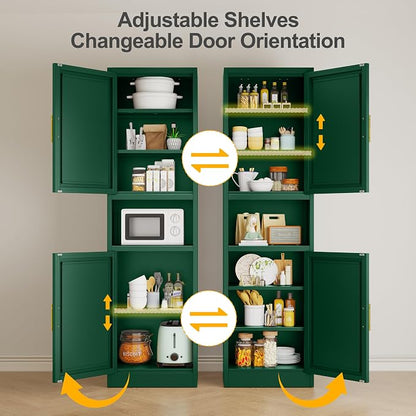 Ckzbx Tall Narrow Storage Cabinet 66.93" H Tall Bathroom Cabinet Metal Pantry Cabinets, 4 Adjustable Shelves for Kitchen, Home Office, Living Room, Dinning Room (20 inches Wide Green)