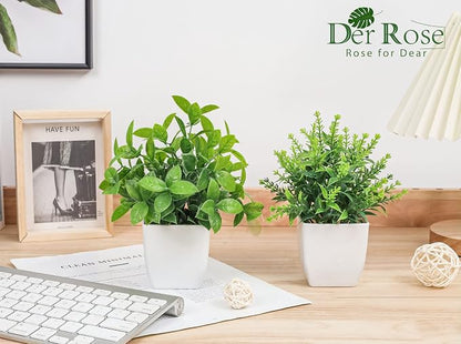 Der Rose 2 Pack Fake Plants Small Faux Artificial Small Potted Plants Indoor for Room Home Office Farmhouse Bathroom Decor