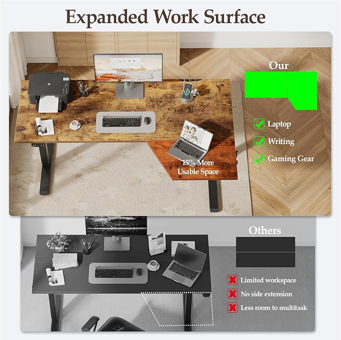 Klicelor L Shaped Standing Desk 55 x 31.5 Inch, Electric Height Adjustable Corner Desk for Home Office Workstation, Ergonomic Sit Stand Computer Table with Memory Controller, Rustic Brown