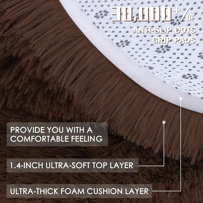 OLANLY 7x8 Machine Washable Large Area Rugs for Living Room, Bedroom, Soft Fluffy Shaggy Bedside Rug, Indoor Floor Carpet for Kids Girls and Boys, Dorms, Nursery, Home Decor Aesthetic, Coffee