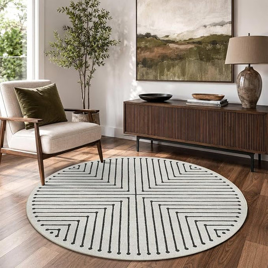 Latte&Fog Round Rug Washable Modern Non Slip Circle Area Rug - Ivory 4ft | For Living Room Bedroom Dining Room Entrance and Hallway, Washable, Non Slip, Modern Style, Low Pile, Ivory 4ft Round