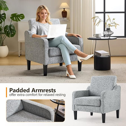 VINGLI Accent Sofa Chair Gray Living Room Chairs Reading Chair for Bedroom Scooped Arm Chair Mid Century Modern Accent Chair Upholstered Comfy Chair for Apartment, Waiting Room