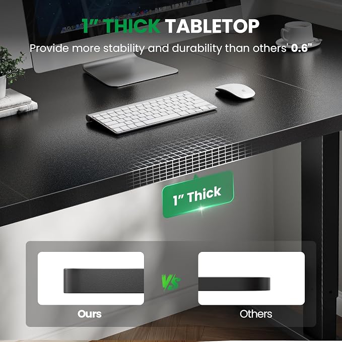 Electric Standing Desk Adjustable - 71x30 Inch Sit Stand Desk with 1 Inch Thick Tabletop, Double Beam Frame, 3 Memory Height Adjustment, Cable Management for Home Office