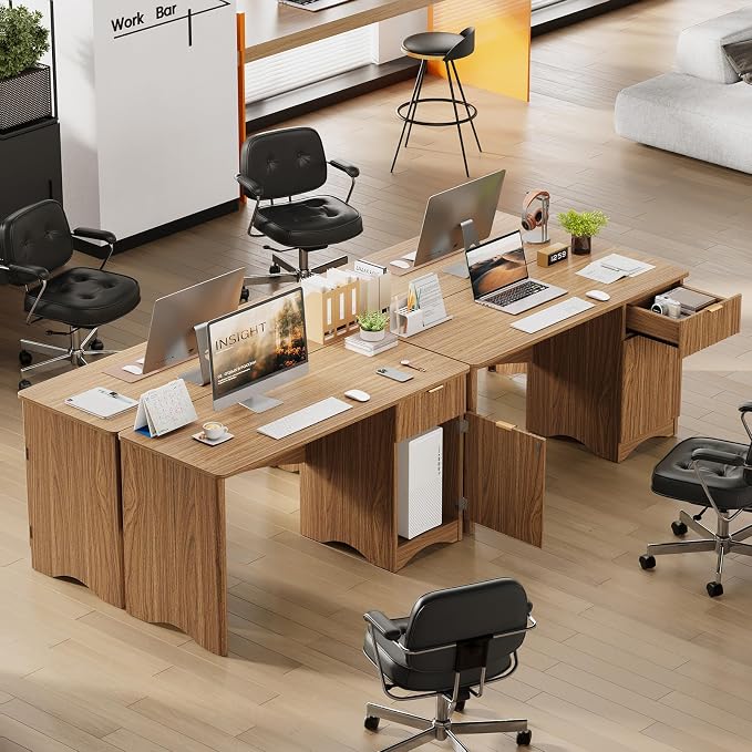 Bestier Computer Desk with Drawer, 47 inch Office Desk with Storage Cabinet, Modern Wood Desk Adjustable Shelves for Home Office Bedroom Study, Brown Oak