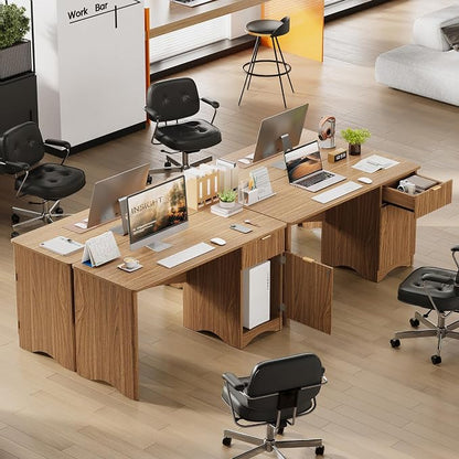 Bestier Computer Desk with Drawer, 47 inch Office Desk with Storage Cabinet, Modern Wood Desk Adjustable Shelves for Home Office Bedroom Study, Brown Oak