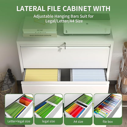 3 Drawer File Cabinet,Metal Lateral Filing Cabinet with Lock,Home Office Storage Organizer Cabinet for Legal/Letter/A4/F4 Size Files,35.5" W,White