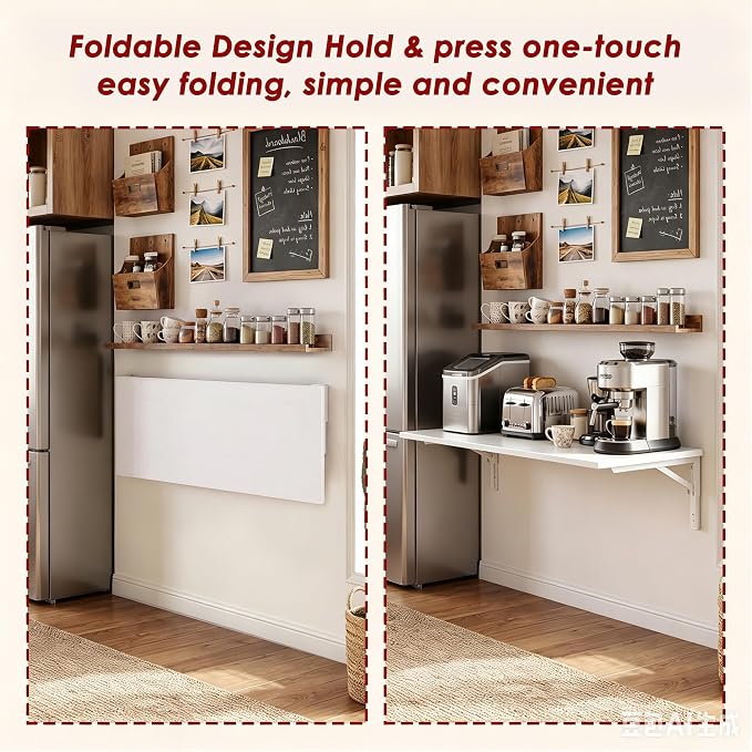 Need Fold Wall Mounted Table Folding Workbench Length 47.2" Width 20" Perfect Addition to Garage & Shed/Home Office/Laundry Room/Home Bar/Kitchen & Dining Room White AC15-12050WW-ND