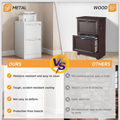 Bestoo File Cabinet, 2 Drawer Filing Cabinet with Lock, Vertical Filing Storage Cabinet for Home Office, Metal File Cabinets, Office Storage Cabinet for Letter, Legal, A4, File Folders