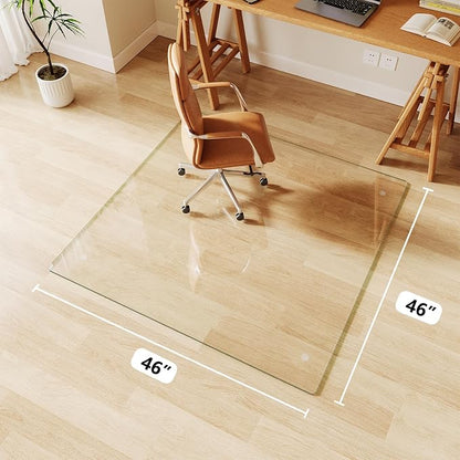 Glass Chair Mat 46" x 46" Heavy Duty Tempered Glass Office Chair Mat, Glass Floor Mat with Round Corner and Polished Edge for Smooth Glide, Office Chair Mat for Carpet, Hardwood Floor