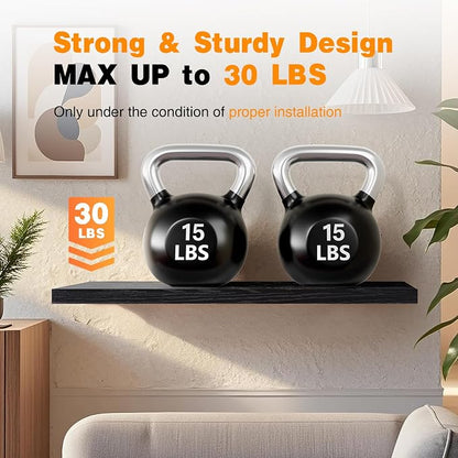 BAYKA Floating Shelves for Wall, 35.4 inches Long Wall Mounted Rustic Wood Shelves for Bathroom, Bedroom, Living Room, Kitchen, Office, Hanging Shelf for Books/Storage/Decor(Black,Set of 2)