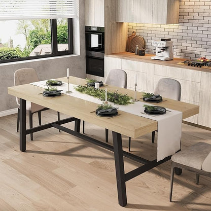GarveeHome Industrial Dining Table for 6-8 People, 70.87" Long Large Kitchen Table with Sturdy Metal Frame, Rectangular Counter for Dinner, Kitchen, Dining Room (Natural, 71" Non-extendable)