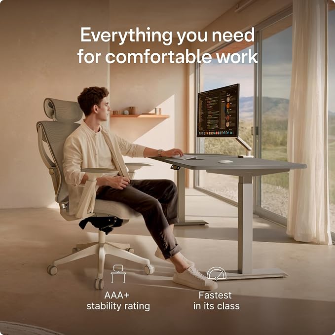 Desktronic HomeOne Standing Desk 60x30 — Ergonomic Sit Stand Home Office Desk, Made in Europe, Electric Dual Motor Height Adjustable, USB & USB-C Charging, Wobble-Free, Touchscreen, 3 Memory Presets