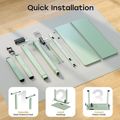 Small Electric Standing Desk, 35" ×20" Standing Table, Height Adjustable Compact Sit Stand Workstation with Splice Board, Home Office Desk with 2 Hooks, Sage Green